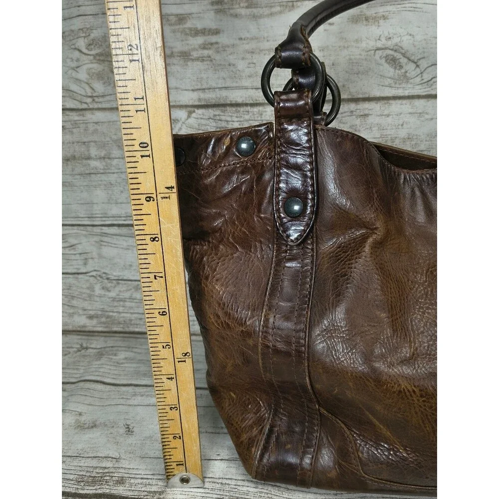 Frye Melissa Brown Distressed Leather Large Shoulder Bag